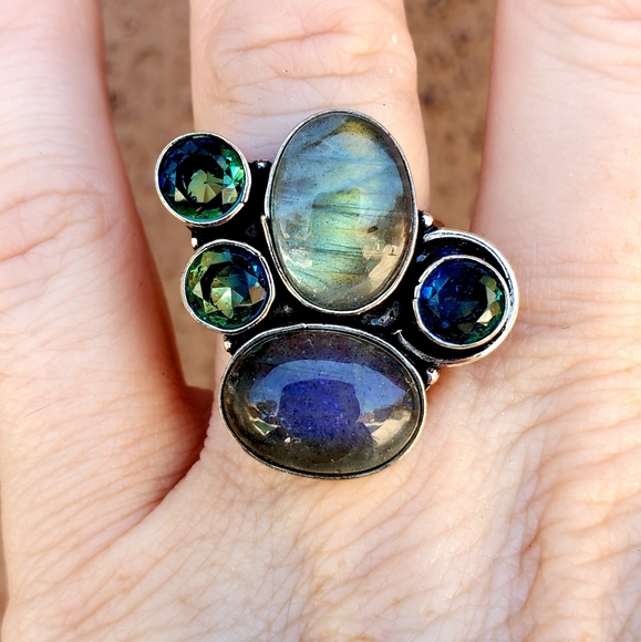New Labradorite & Bi-Color Tourmaline Silver Ring. - Picture 14 of 16
